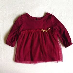 carter's plum long sleeve babydoll top with glitter tulle overlay 3 months baby